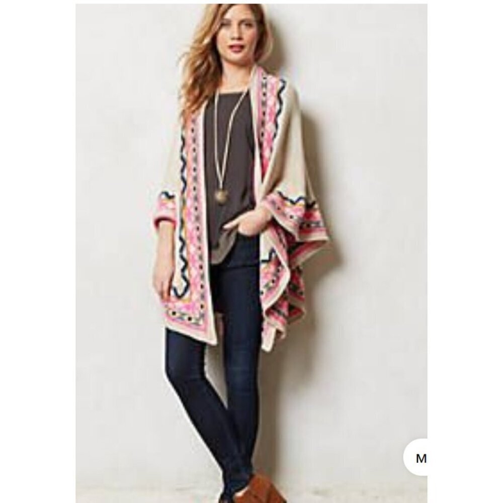 Fate Poncho Shawl Cape Wrap Tan Pink Boho Tribal Native Aztec One Size WARM EUC